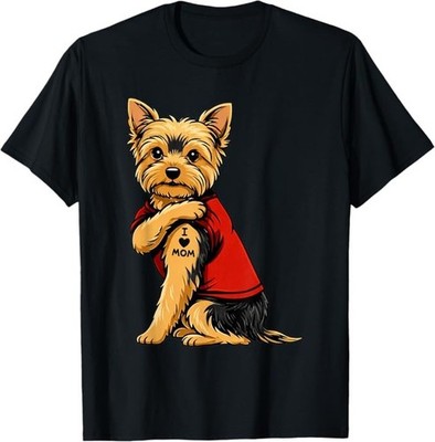 Yorkie Featuring Tattooed Yorkshire Terrier I Love Mom T-Shirt