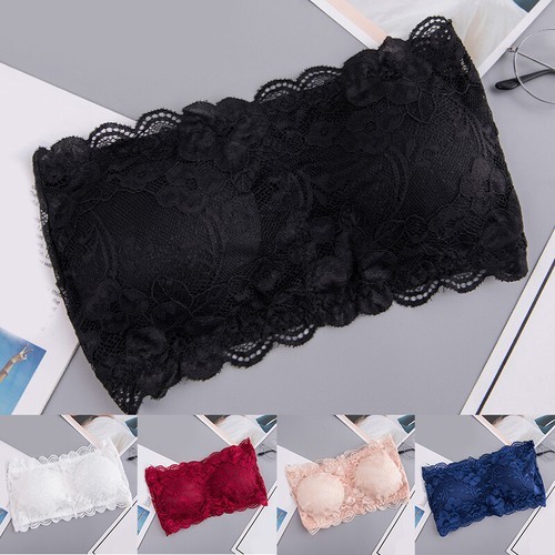 Damen Spitze Blumen Röhre Top Trägerlos Gepolstert Bandeau BH Brust Hautfreundlich - Bild 3 von 17