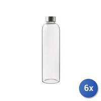 6X H&H Glasflasche Aus Borosilikat, Transparent, Mit Edelstahlverschluss, Lt