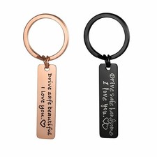 2Pcs Couple Drive Safe I Love You Keychain Stainless Steel Key Ring Love Gift