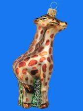 2 GIRAFFES GIRAFFE EUROPEAN BLOWN GLASS CHRISTMAS TREE ORNAMENT SAFARI ANIMAL