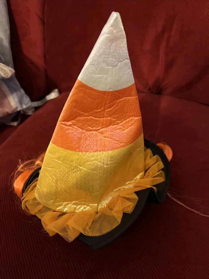 Sombrero de bruja Candy Corn y peluca naranja disfraz de perro talla grande/X-grande Foto 2 de 4