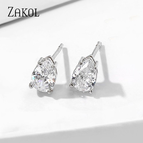 Water Drop Zircon Stud Earrings-Teardrop Crystal Earring Bridal Wedding Jewelry - Picture 15 of 17