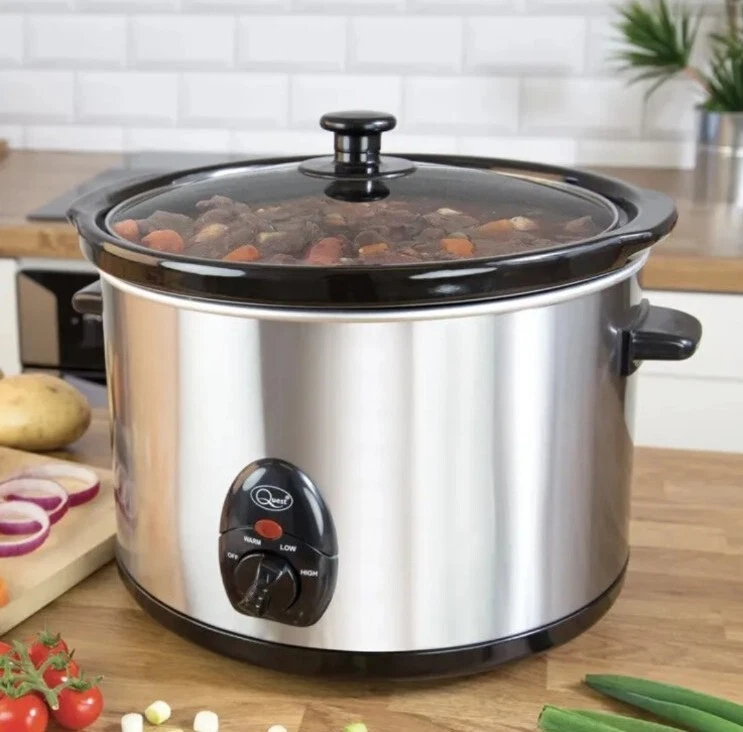 Slow Cooker 5L Compact QuesStainless Steel 320W 3 Temperature Settings Glass Lid