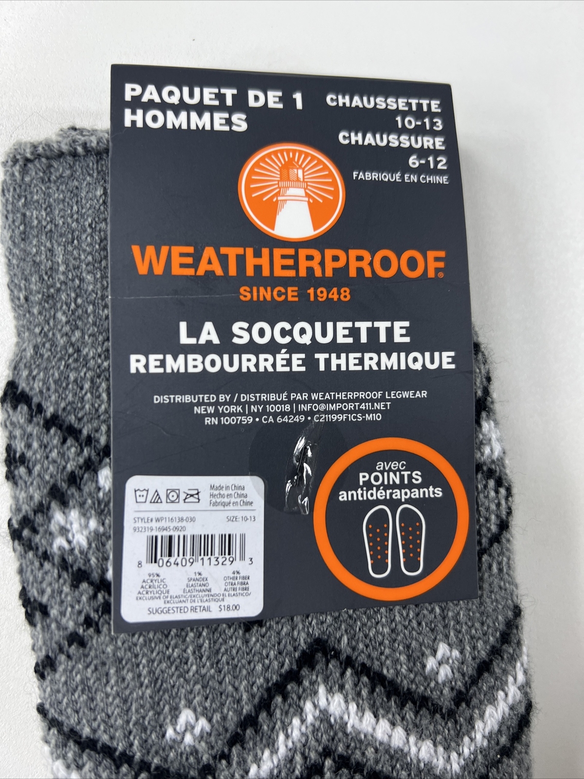 WEATHERPROOF 1 Pair Thermal Lounge Socks Mens Sock Sz 1013 Shoe