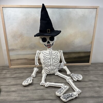 Pottery Barn Ms. Bones Shaped Decorative Pillow Skeleton Halloween Flaw Read