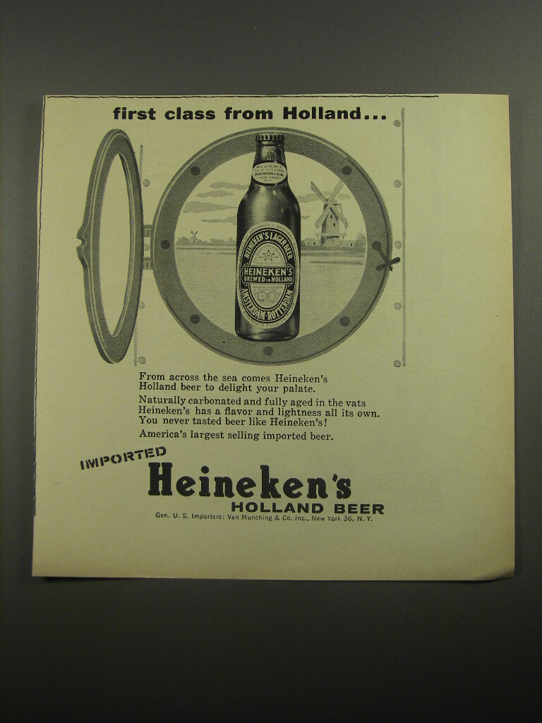 1956 Heineken Beer Advertisement - First class from Holland | eBay