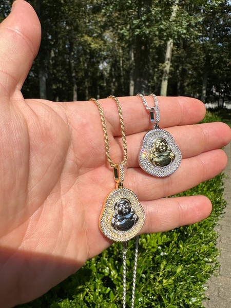 Alternate view of Buddha Pendant Real Moissanite Solid 925 Silver 14k Gold Plated Iced Necklace