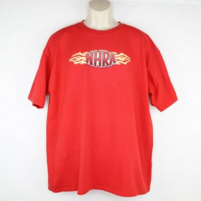 NHRA Championship Drag Racing Autograph T Shirt Size XL Lightning Bolts Red