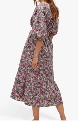 MNG By Mango Linda Dress Midi Pink Floral Puff Sleeve Belted Sz 10 Oversized NWT - Picture 2 of 10