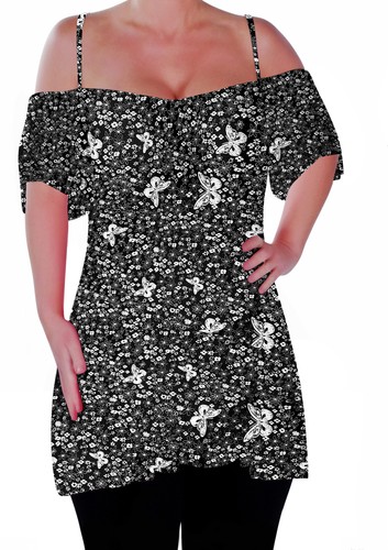 Womens Off The Shoulder Strappy Cami Vest, Tunic Blouse Cold Shoulder Swing Top - Picture 4 of 52
