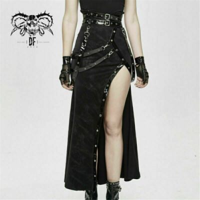 Women's Punk Vintage High Waist Sexy Split Skirt Japan Style Cosplay Half Skirts