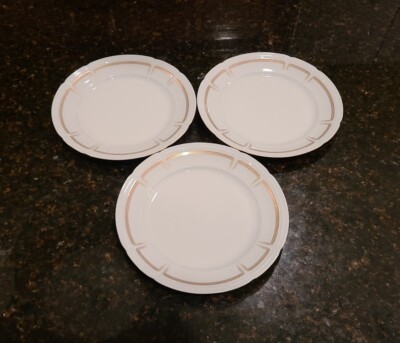 SET (3) Weimar Porzellan 10.25'' Dinner Plates. Porcelain White w/Gold Lines