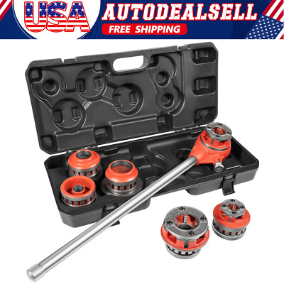 36475 12-R Manual Exposed Ratchet Pipe Threader Set with 6 NPT Die Heads 1/2''-2''
