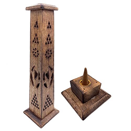 Support encens (encensoir) Tour en Bois sculpté à la Main en Inde - (y6D)