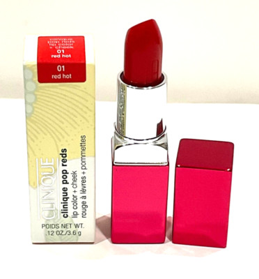 Clinique Pop Reds Lip Color + Cheek Red Hot # 01 New Free shipping