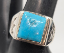 Navajo Native American Sterling Silver Turquoise Mens Band Ring Size 9
