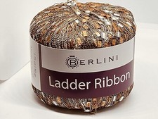 Berlini Ladder Ribbon Yarn 125 Copper Brown White 50gr 142yds
