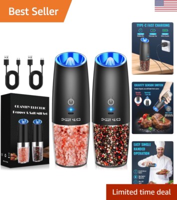 Rechargeable Electric Pepper and Salt Grinder Set, No Battery Needed, whit Gr...