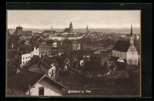 Mühldorf am Inn, Ortsansicht aus der Vogelschau, Ansichtskarte  - Bild 1 von 2
