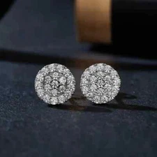Cluster Stud Women Earrings 14K White Gold Plated Round Lab Created Diamond