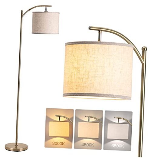 Brass Gold Floor Lamp with Beige Shade & 3 Color Temperatures for Living Room