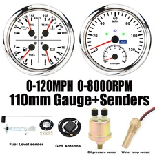 2 Gauge SET 110mm GPS Speedometer 0-120MPH Tacho Fuel/Volt/Oil/Temp with Sender