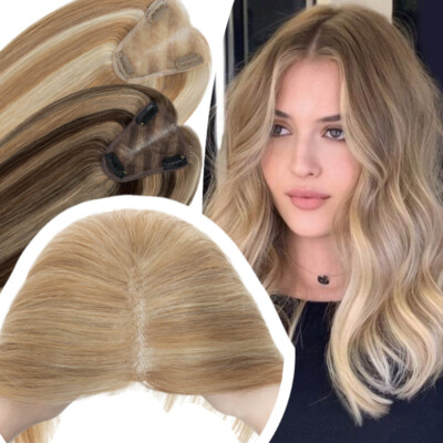 Free Part Clip In Hairpiece 100% Remy Real Human Hair Topper Side Part Hairpiece