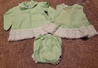 Vintage Mini World 3 piece Dress Green Dot Baby Girl 3-6 Mo Lace Ruffle 90s Utah