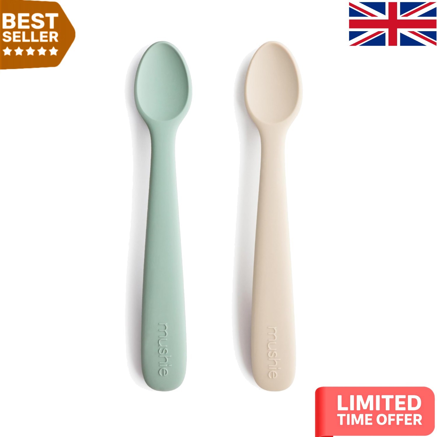 BPA-Free Silicone Baby Feeding Spoons 2-Pack - Dishwasher Safe & Gentle for Gums