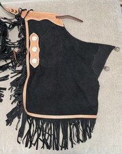 Tough 1 Western Chinks Chaps Size Large Black Suede Leather Basketweave NWT