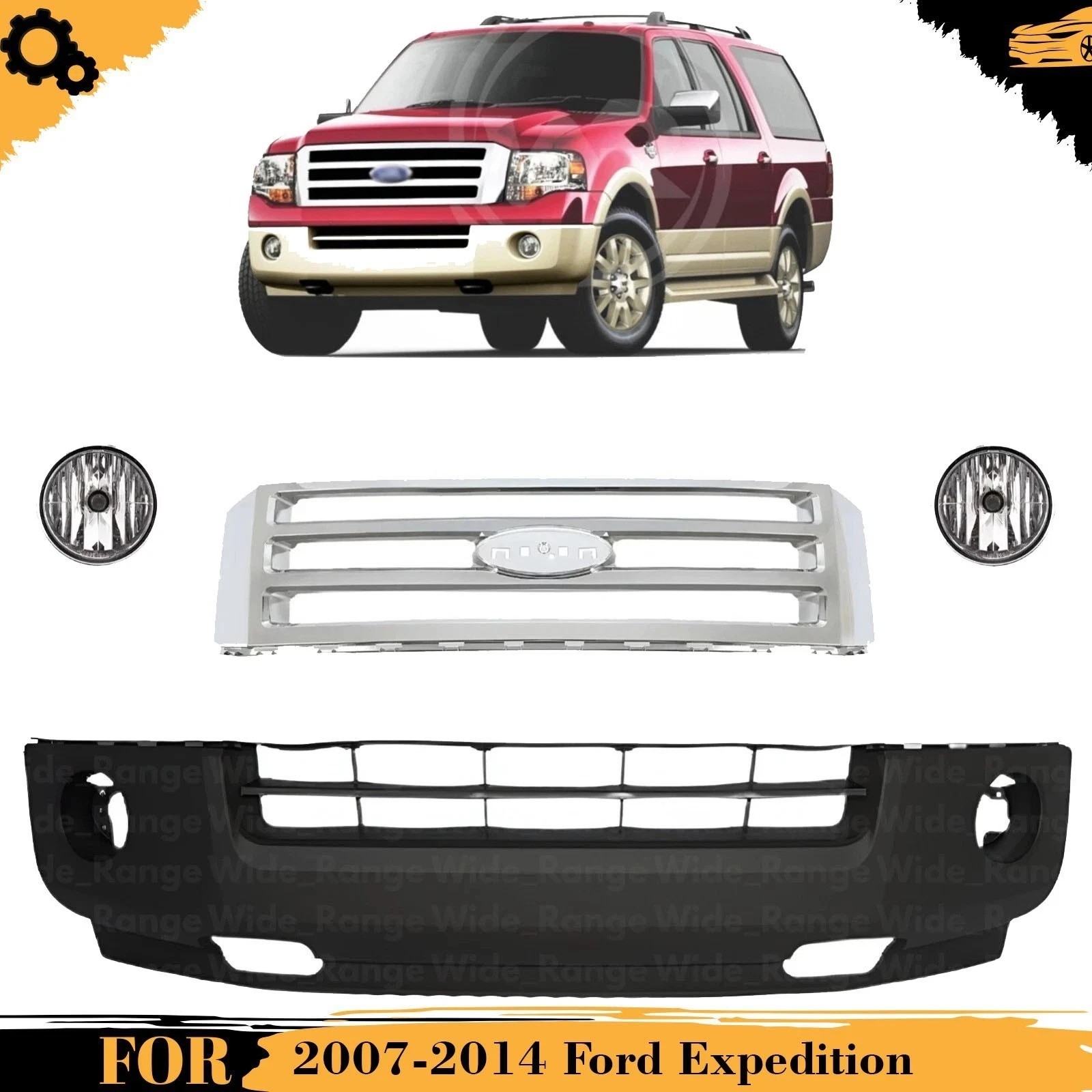 Front Lower Bumper Cover & Grille Assembly Kit For 2007-2014 Ford Expedition