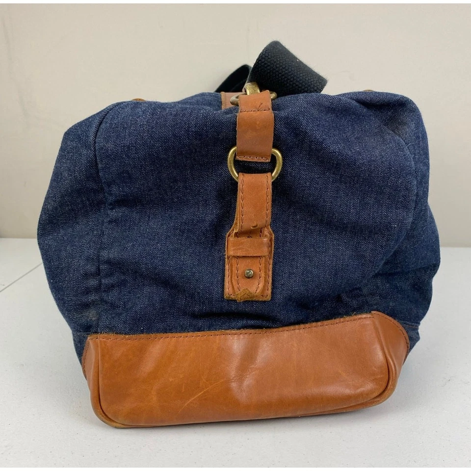 True Religion Denim Azul Vaqueros Cuero Grande Viaje Bolso de Lona de Hombro Foto 3 de 4