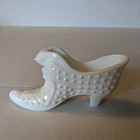 VINTAGE FENTON HOBNAIL WHITE MILK GLASS CAT SHOE HIGH HEEL SLIPPER w/ CAT HEAD