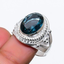 London Blue Topaz Gemstone 925 Sterling Silver Jewelry All Size Ring For Gift