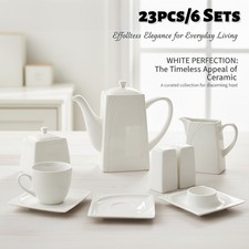 23pc White Porcelain Tea Set for 6 Teapot Cups Saucers Egg Cups tableware