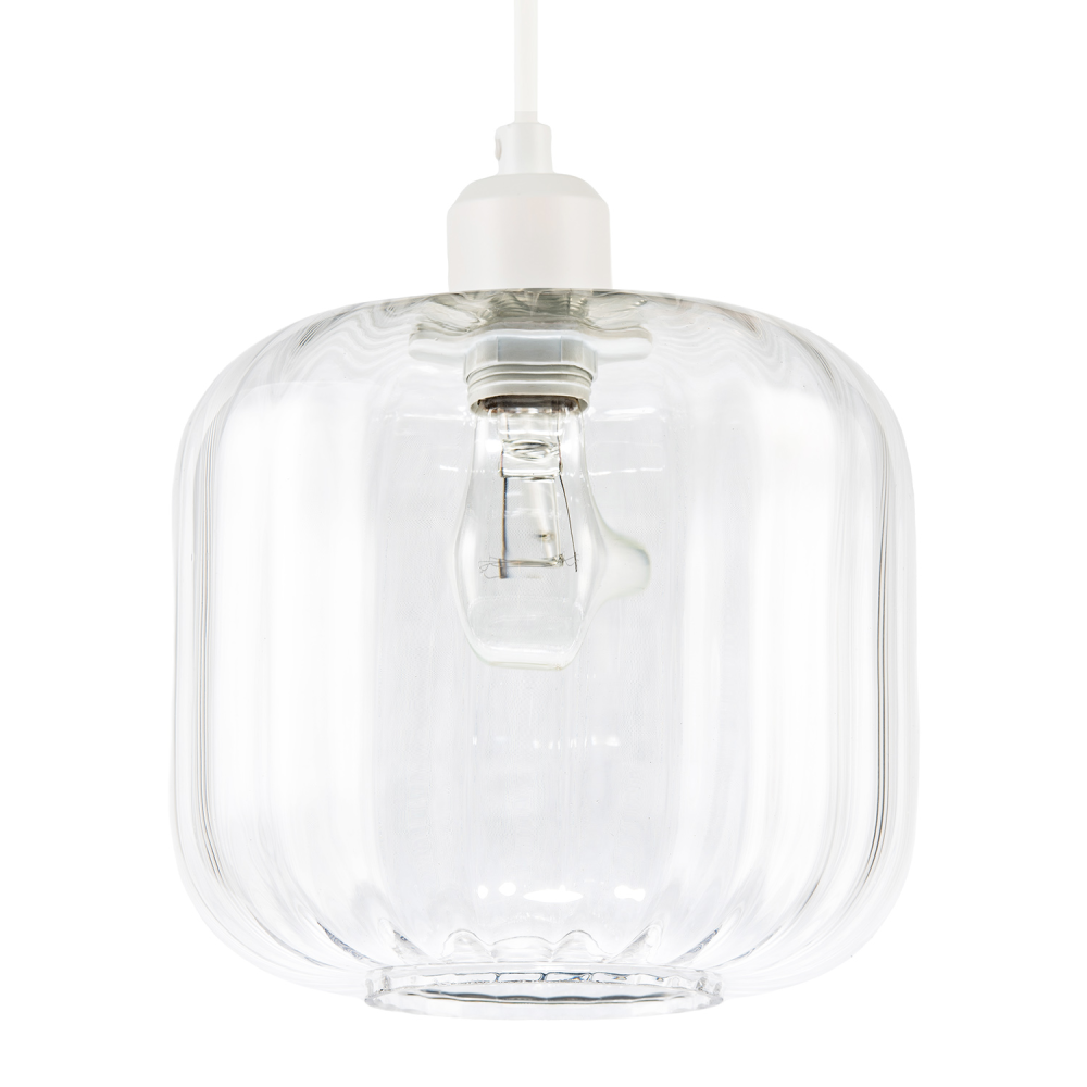 Contemporary Transparent Glass Wide Ribbed Square Pendant Light Shade by Happ...