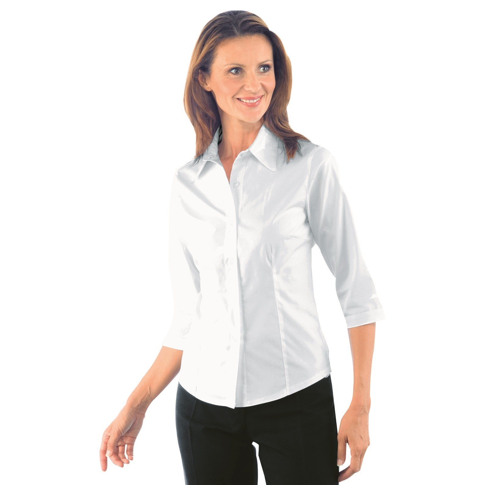 Blusa Mujer Tenerife Stretch Blanca Isacco Manga 3/4 Camisa Camarera