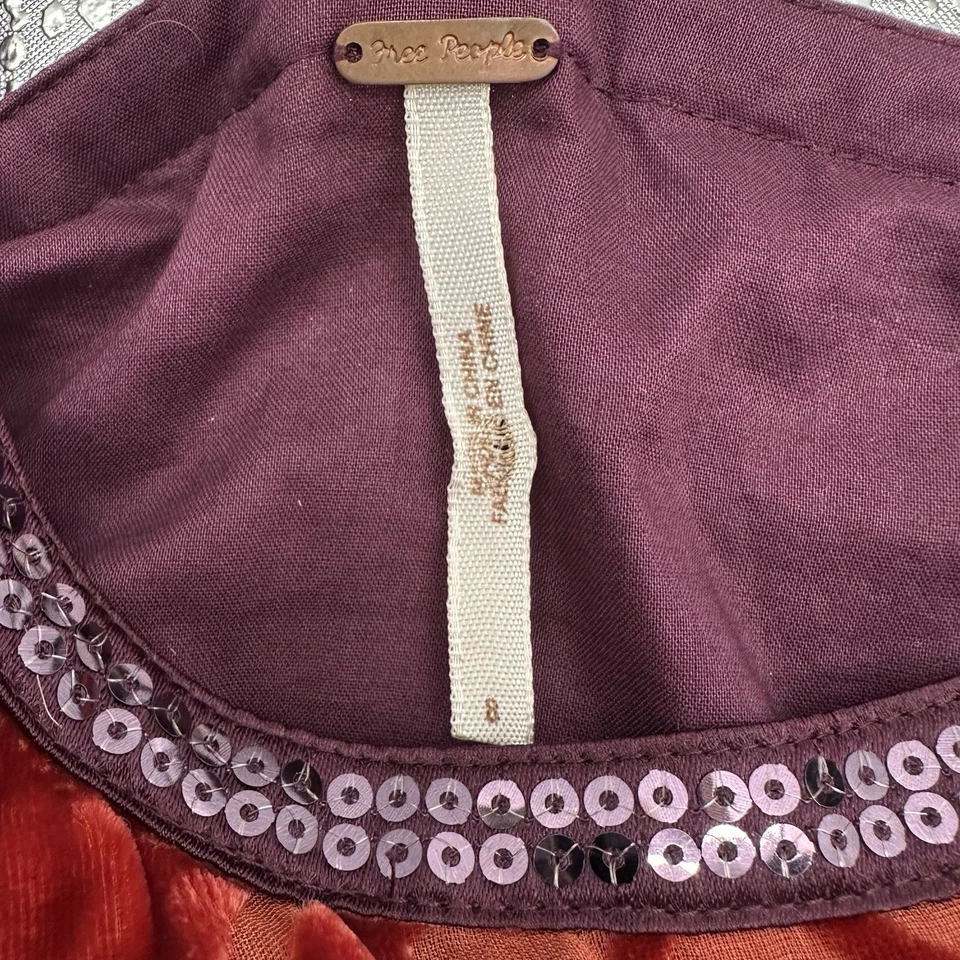 Free People Velvet Burnout Tunic Mini Dress Sz 8 Silk Forbidden Ivy Red Purple - Image 2 of 4