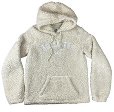 Hollister Sherpa Hoodie Womens M Cream Pullover Embroidered Logo Cozy Teddy Y2K