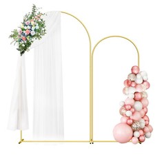 Wedding Arch Backdrop Stand Set of 2 7.3FT/6FT , Gold Metal Arch Backdrop St...