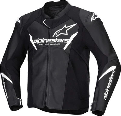 Alpinestars Faster V3 Veste Cuir Moto Noir-Blanc / Noir / Noir-Neon Rouge - Photo 1/4