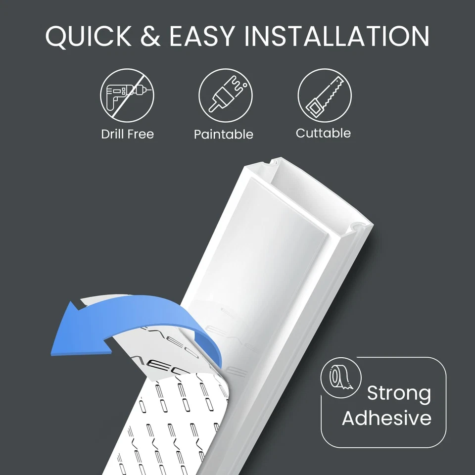 Cable Hider, 300” Cord Hider, One-Cord Covers for Wall, White - 18X (L17” W0.59 - Image 3 of 4