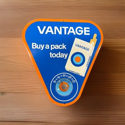 Vantage Cigarettes Tin Thermometer With Cardboard Back