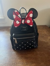 Disney Loungefly Minnie Mouse Classic Bow Quilted Texture Ear Mini Backpack New 