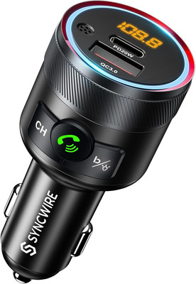 Syncwire Bluetooth 5.3 FM Transmitter for Car, 38W PD&QC3.0 Dual USB Black 