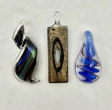 Set Of 3 Murano Style Artisan Glass Pendants Jewelry