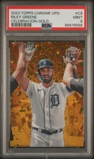 2023 Topps Chrome Update #C8 Riley Greene Celebracion Gold /50 Rookie (RC) PSA 9