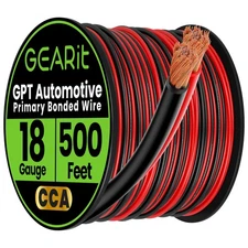 18 Gauge Wire - 500ft Black/Red - Copper Clad Aluminum CCA - Car Audio, Speak...