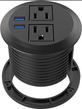 Desktop Power Grommet - 2 AC Outlets 2 USB A Ports iOS/Mac/Android Compatible